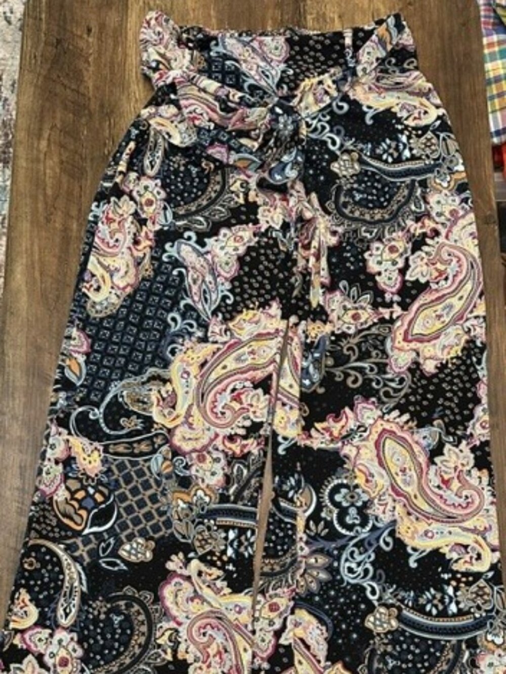Takara Paisley Wide Leg Pants – Boho Tie Waist Palazzo Trousers – Size S